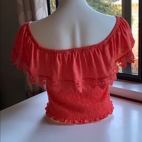 ORANGE KISS Smocked Ruffle Off Shoulder Top - Picture 11 of 11